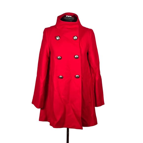 Alice + Olivia Red Wool Blend Pea Coat Silk Lining Small